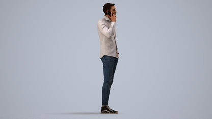 scanned 3D man casual standing, photogrammetry people for Enscape and V-Ray, side view render