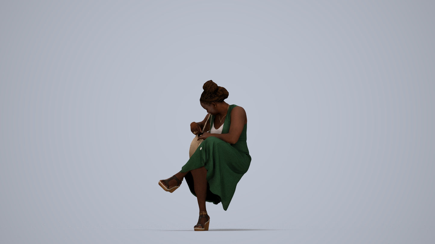 3D people model woman casual sitting, scanned human for 3ds Max rendering, top-down view render