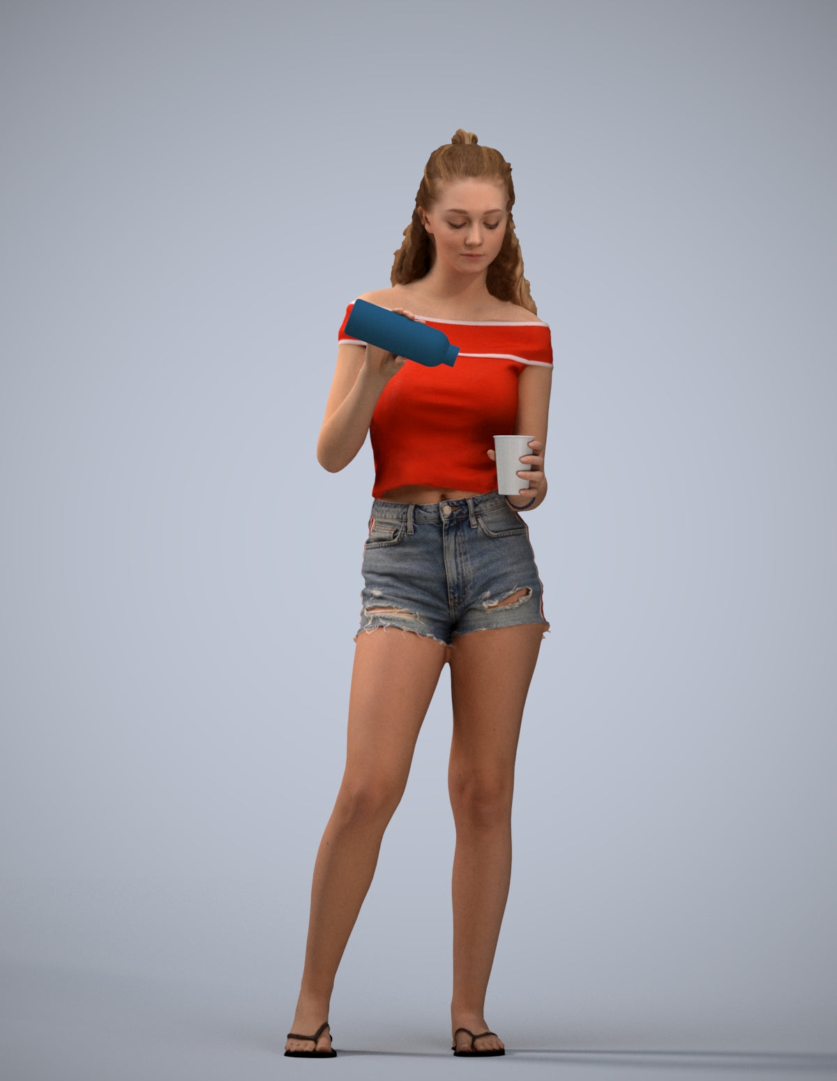 scanned 3D girl casual standing, photogrammetry people for Enscape and V-Ray