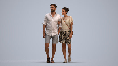 realistic 3D people woman casual couple, render-ready for V-Ray and Corona, FBX OBJ, standing pose render