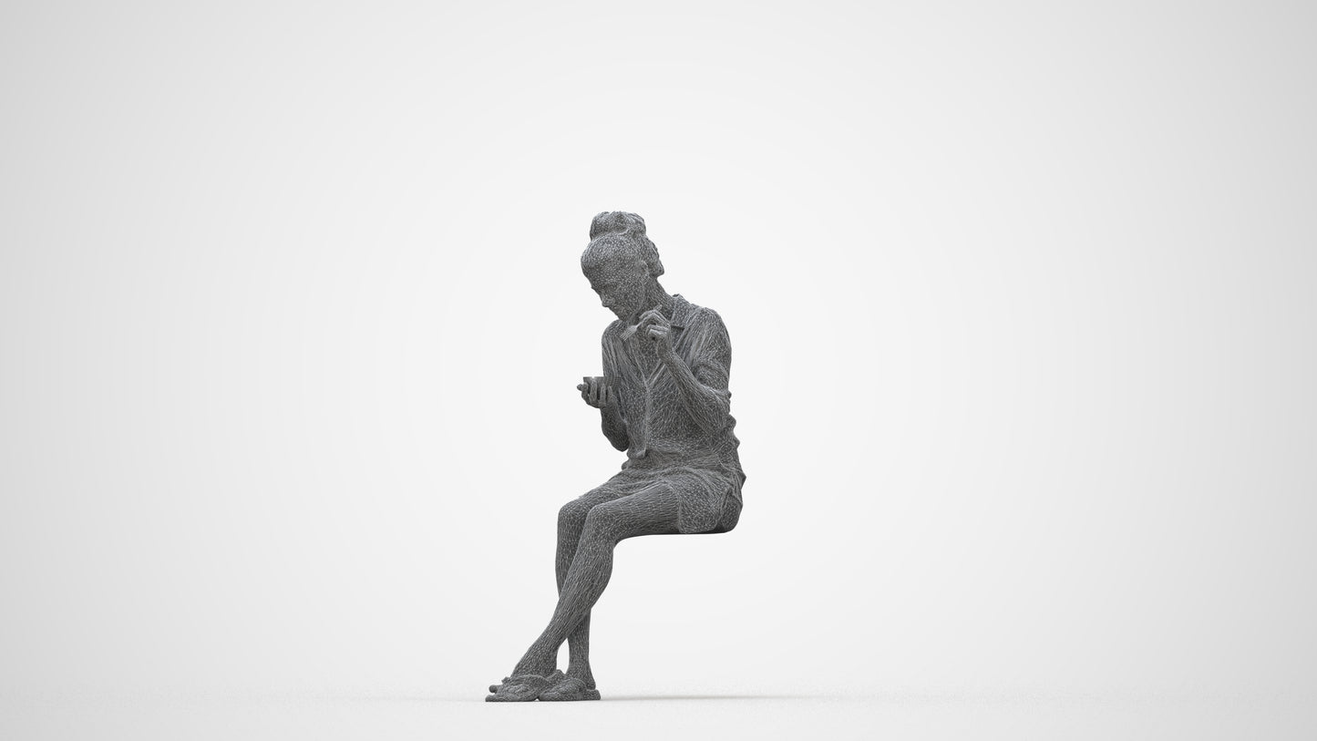3D people model woman casual sitting, scanned human for 3ds Max rendering, wireframe back view