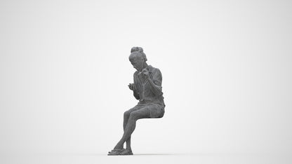 3D people model woman casual sitting, scanned human for 3ds Max rendering, wireframe back view