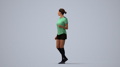 3D human model woman sport, photogrammetry scanned person for archviz, three-quarter view render