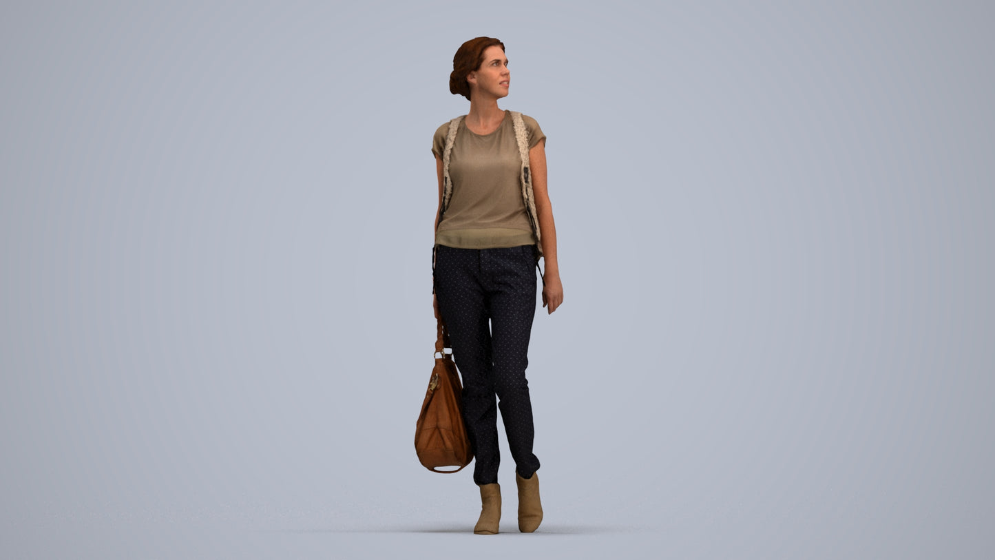 3D scanned woman standing casual, photorealistic archviz people for Enscape and SketchUp, standing pose render