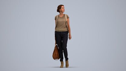 3D scanned woman standing casual, photorealistic archviz people for Enscape and SketchUp, standing pose render
