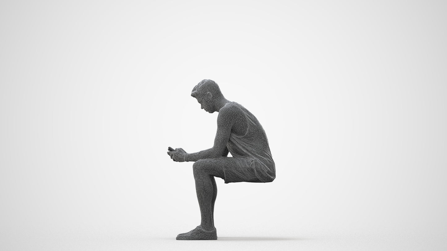 3D people model man casual sitting, scanned human for 3ds Max rendering, square thumbnail