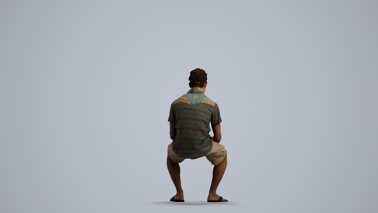realistic 3D people man casual sitting, render-ready for V-Ray and Corona, FBX OBJ, front view render