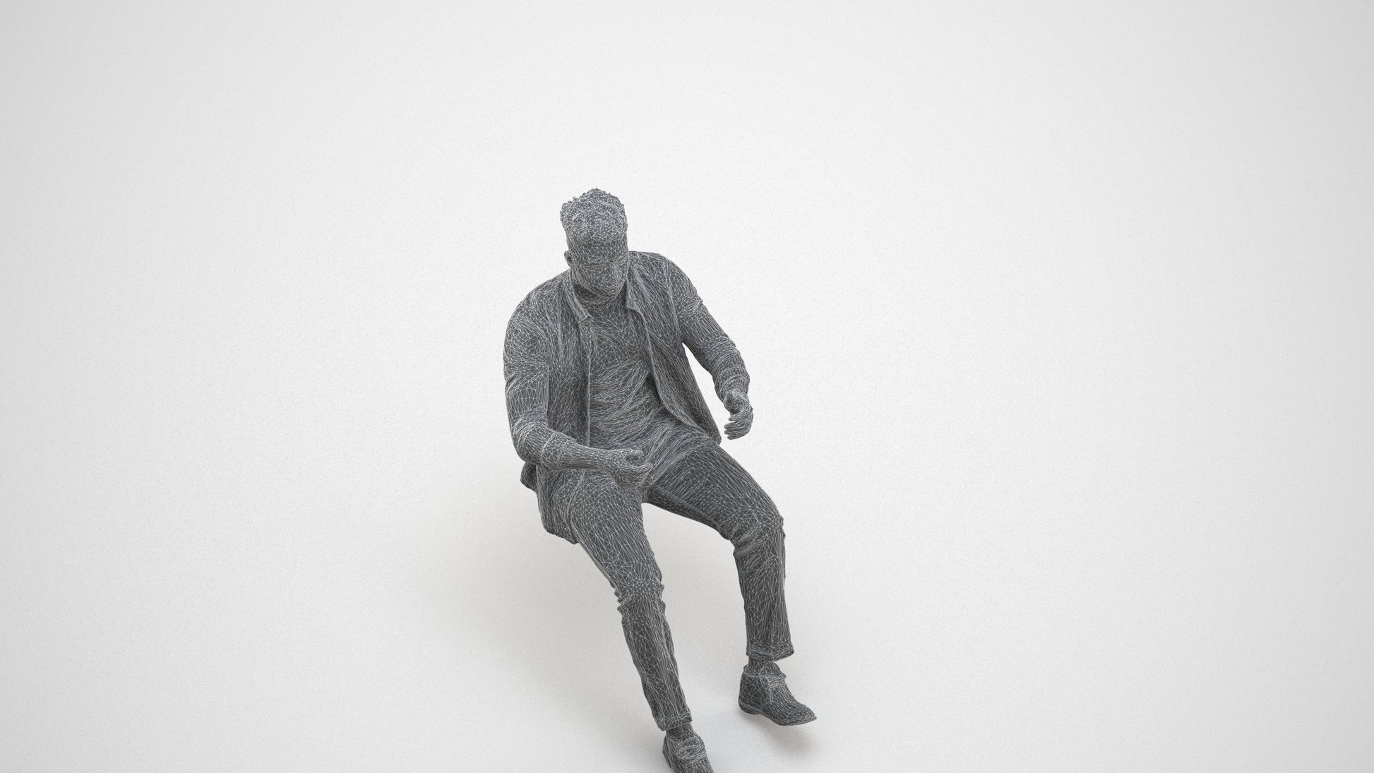 scanned 3D man casual driving, photogrammetry people for Enscape and V-Ray, wireframe three-quarter view