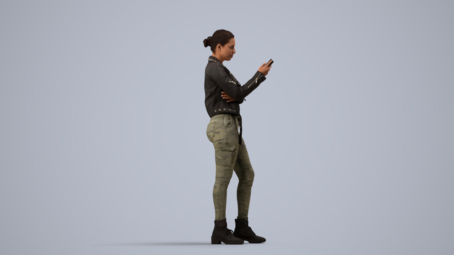 photogrammetry 3D woman casual standing, realistic human model archviz FBX, side view render
