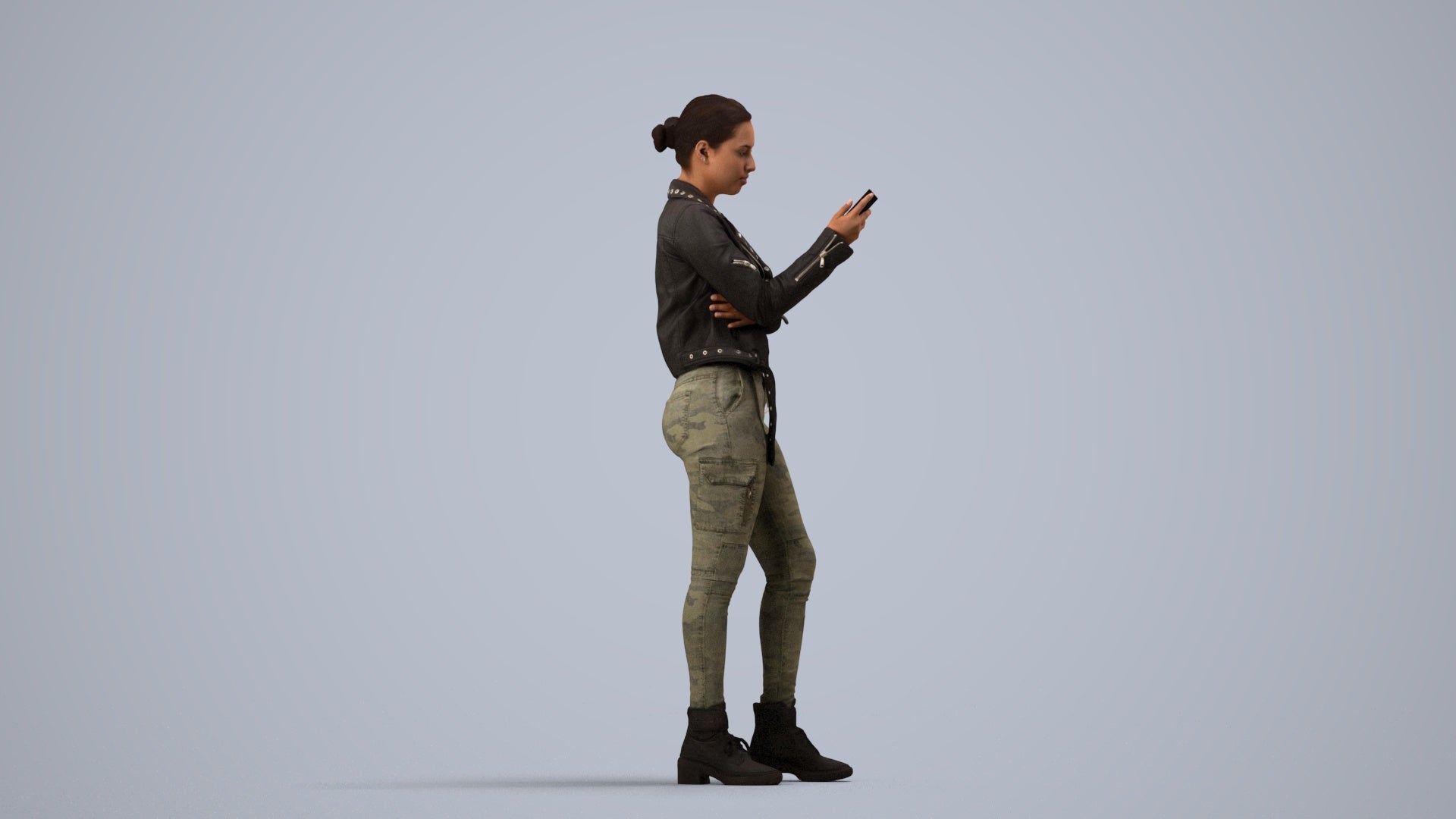 photogrammetry 3D woman casual standing, realistic human model archviz FBX, side view render