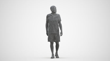 3D human model senior man sport, photogrammetry scanned person for archviz, three-quarter front view render