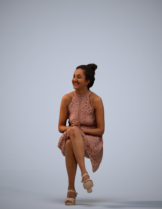 realistic 3D woman formal sitting, scanned archviz people for Blender and 3ds Max