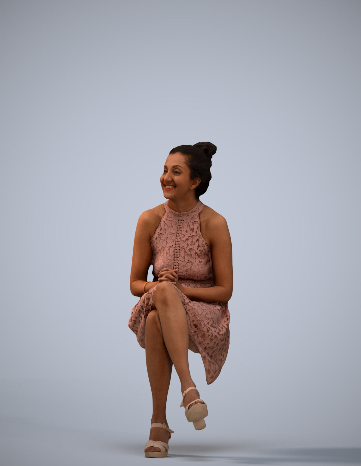 realistic 3D woman formal sitting, scanned archviz people for Blender and 3ds Max