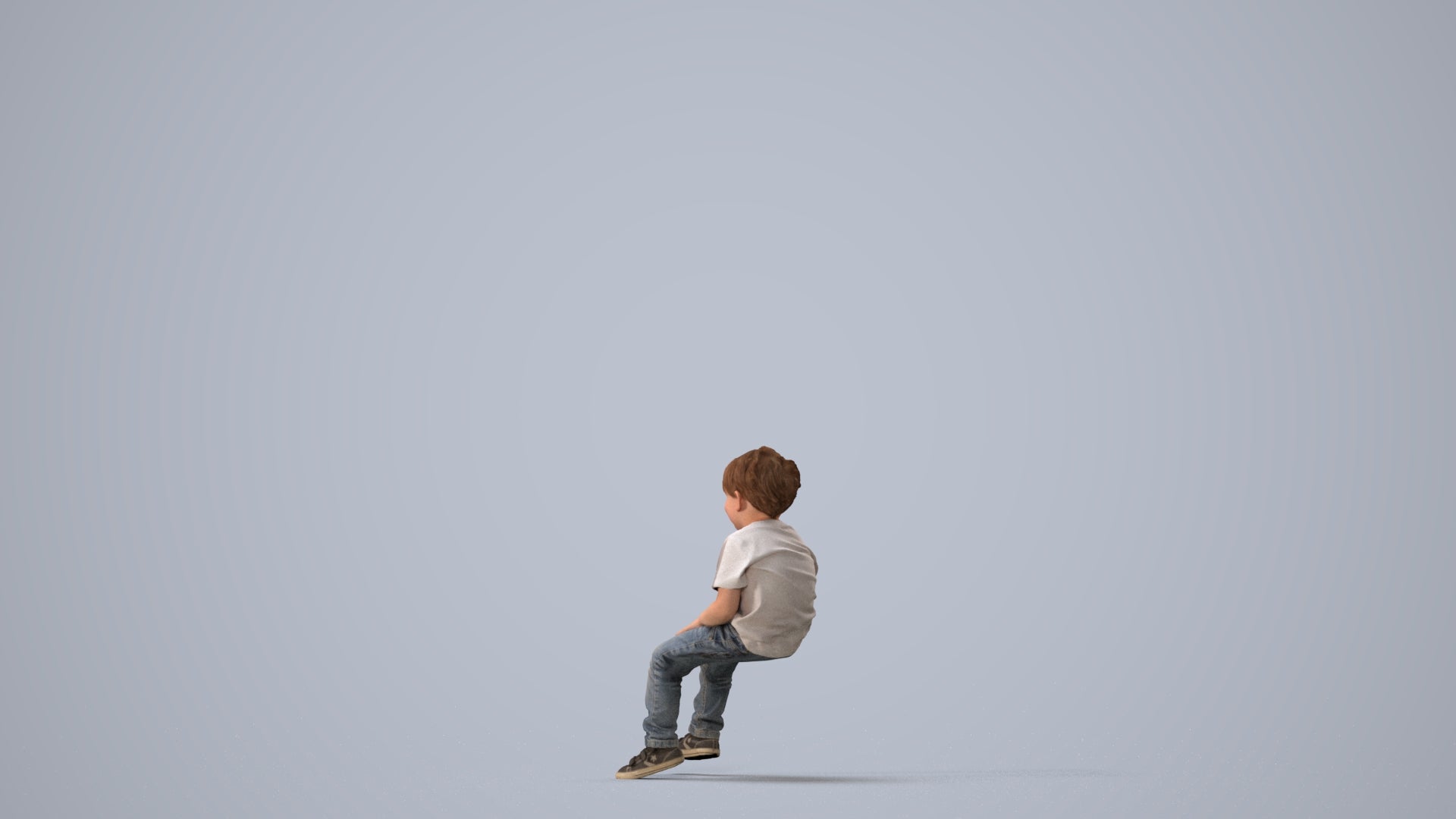 3D human model boy casual kids, photogrammetry scanned person for archviz, three-quarter view render
