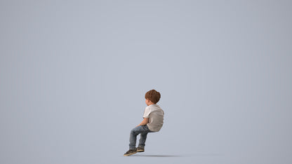 3D human model boy casual kids, photogrammetry scanned person for archviz, three-quarter view render