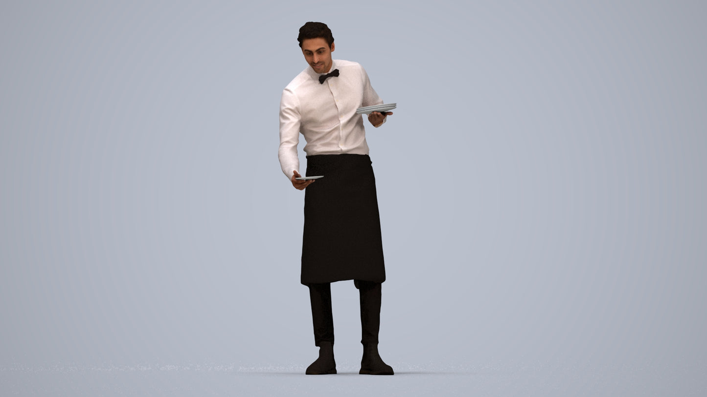 realistic 3D man hospitality, scanned archviz people for Blender and 3ds Max, top-down view render