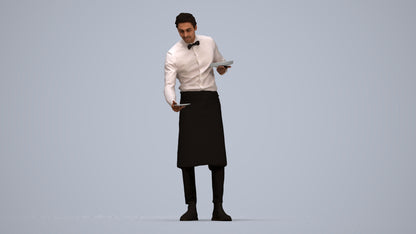 realistic 3D man hospitality, scanned archviz people for Blender and 3ds Max, top-down view render