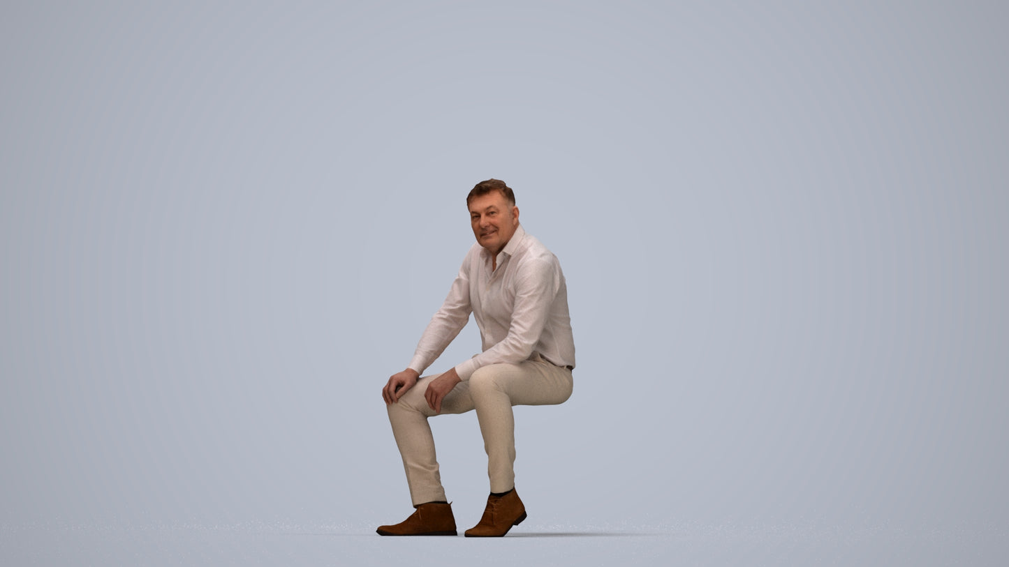 3D people model man casual sitting, scanned human for 3ds Max rendering, top-down view render