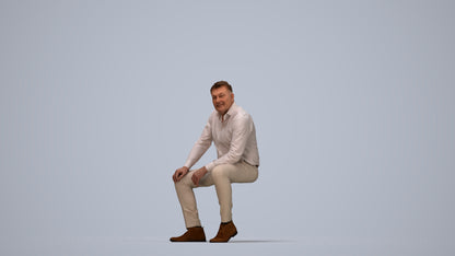 3D people model man casual sitting, scanned human for 3ds Max rendering, top-down view render