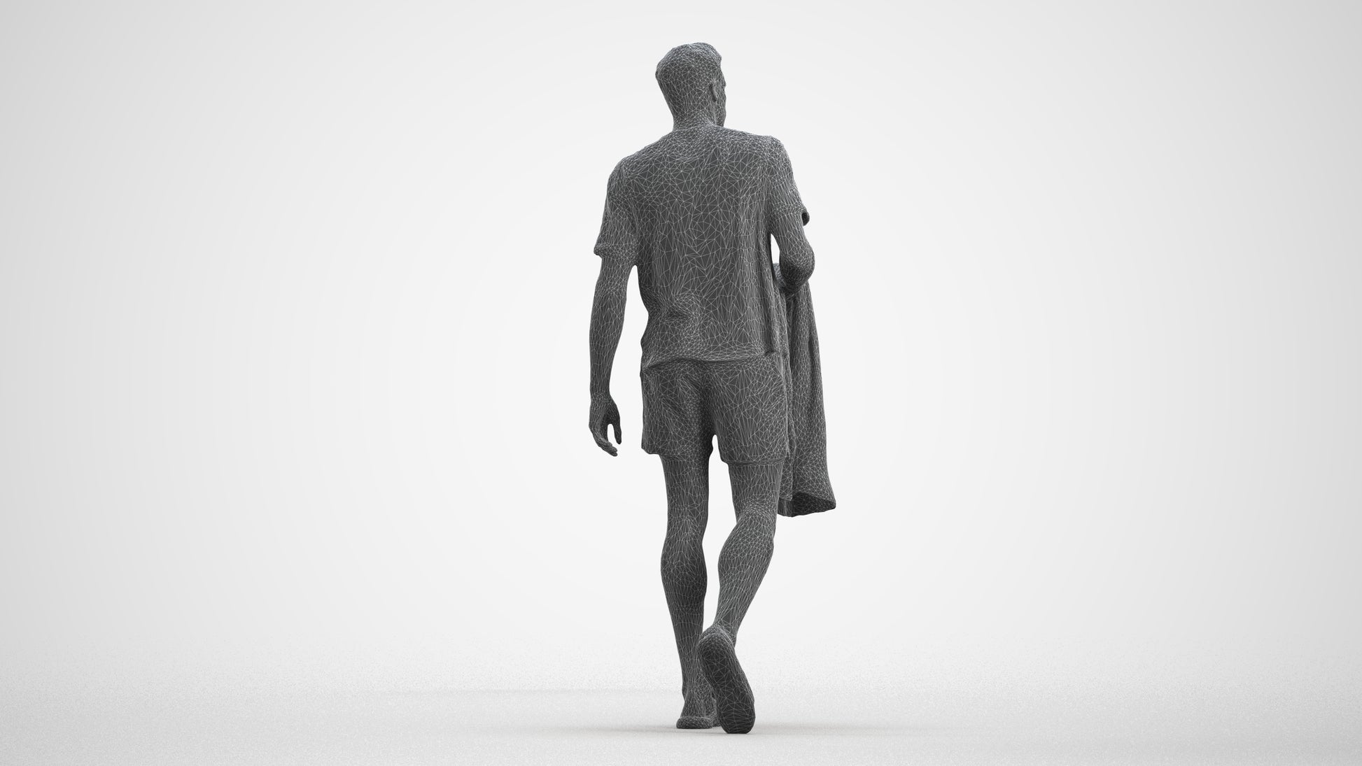 scanned 3D man walking, photogrammetry people for Enscape and V-Ray, wireframe front view