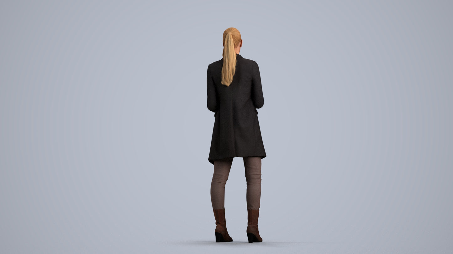 scanned 3D woman business standing, photogrammetry people for Enscape and V-Ray, front view render