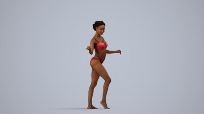 3D people model woman pool, scanned human for 3ds Max rendering, side view render