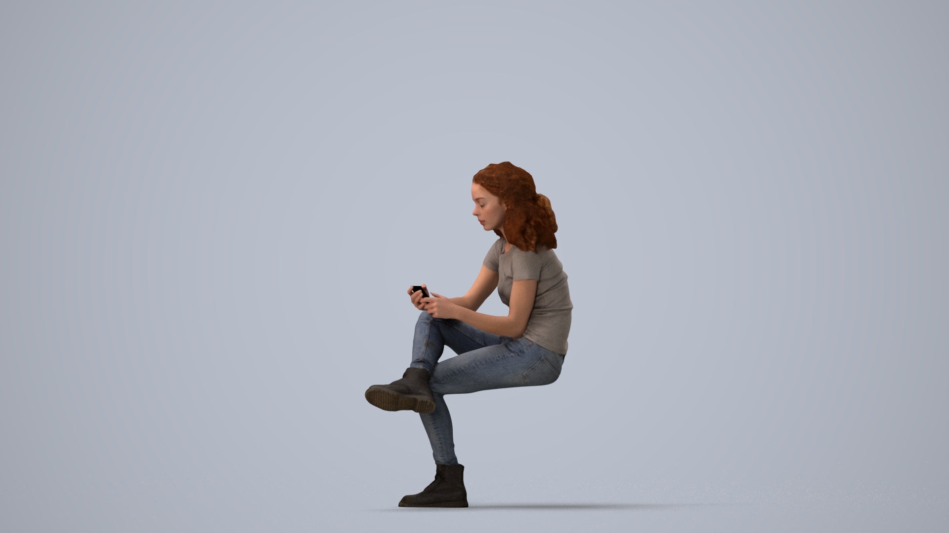 realistic 3D people woman casual sitting, render-ready for V-Ray and Corona, FBX OBJ, three-quarter view render