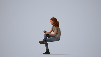 realistic 3D people woman casual sitting, render-ready for V-Ray and Corona, FBX OBJ, three-quarter view render