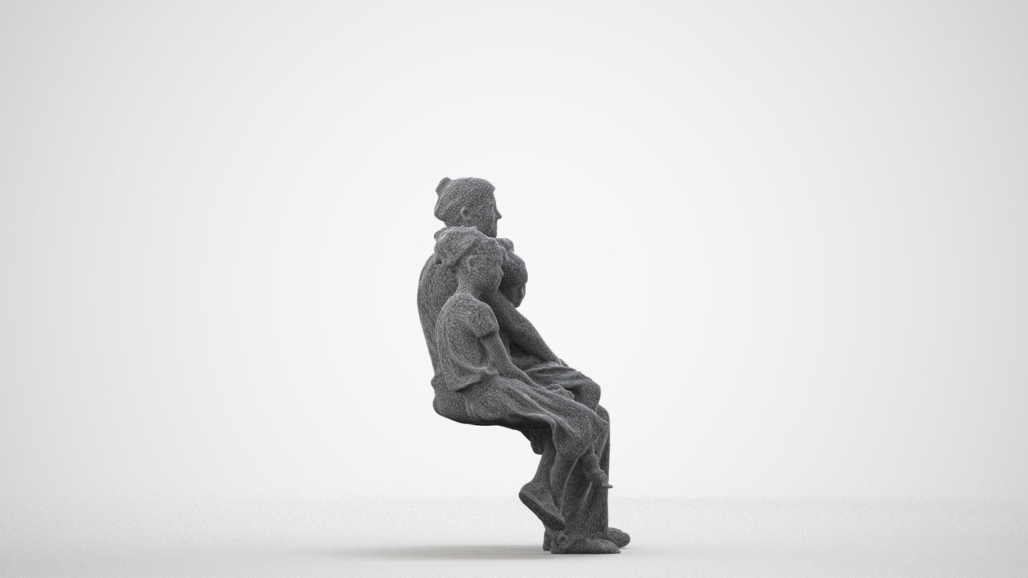 3D scanned girl kids casual, photorealistic archviz people for Enscape and SketchUp, wireframe side view