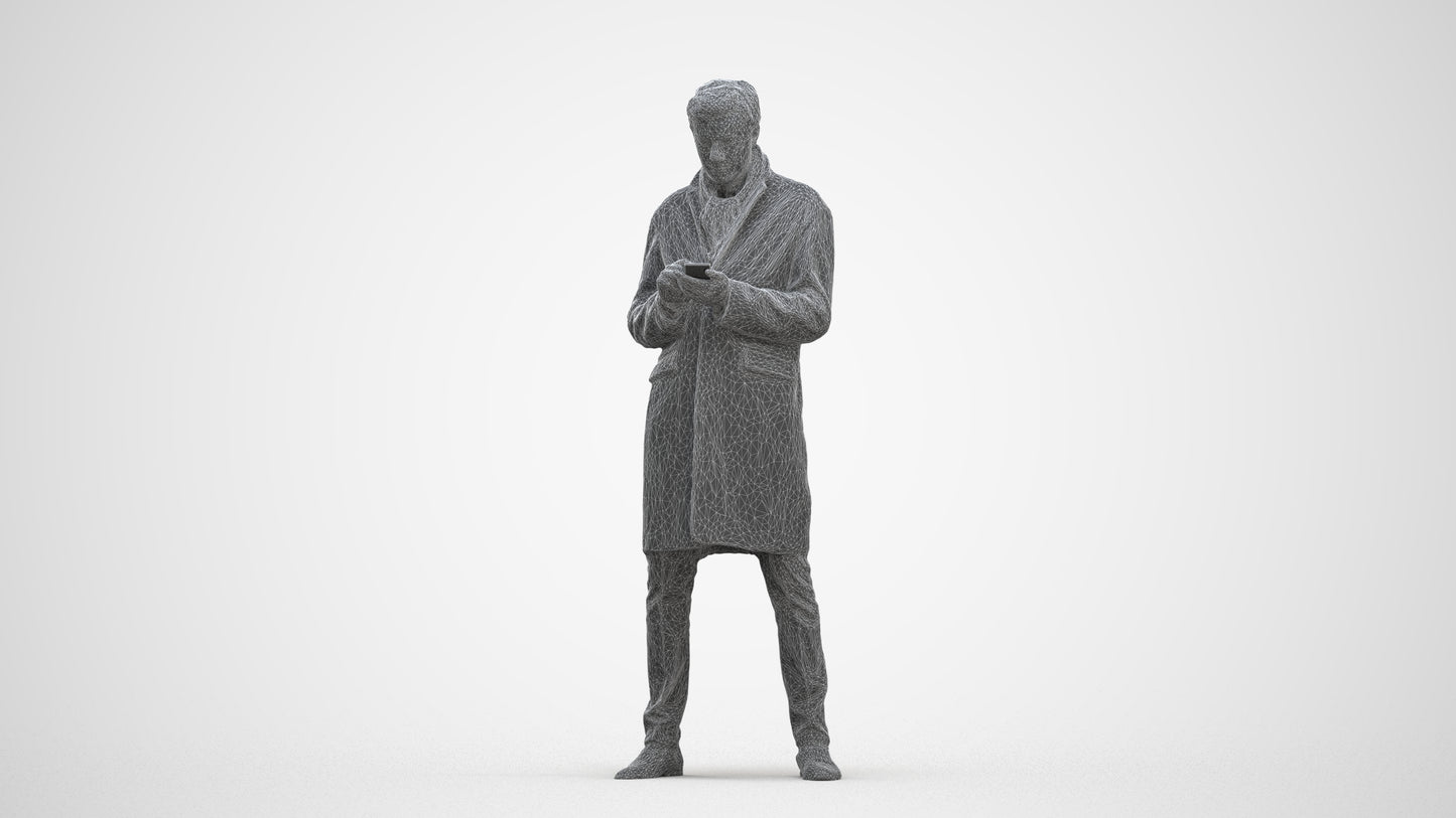 photogrammetry 3D man standing, realistic human model archviz FBX, three-quarter front view render