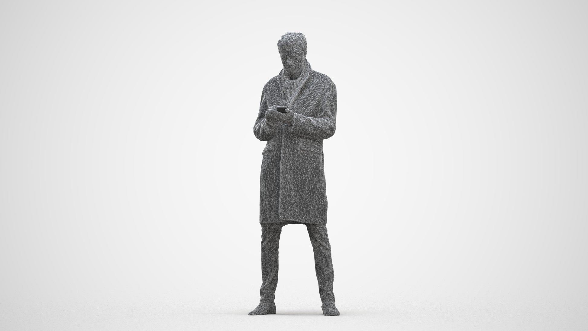 photogrammetry 3D man standing, realistic human model archviz FBX, three-quarter front view render