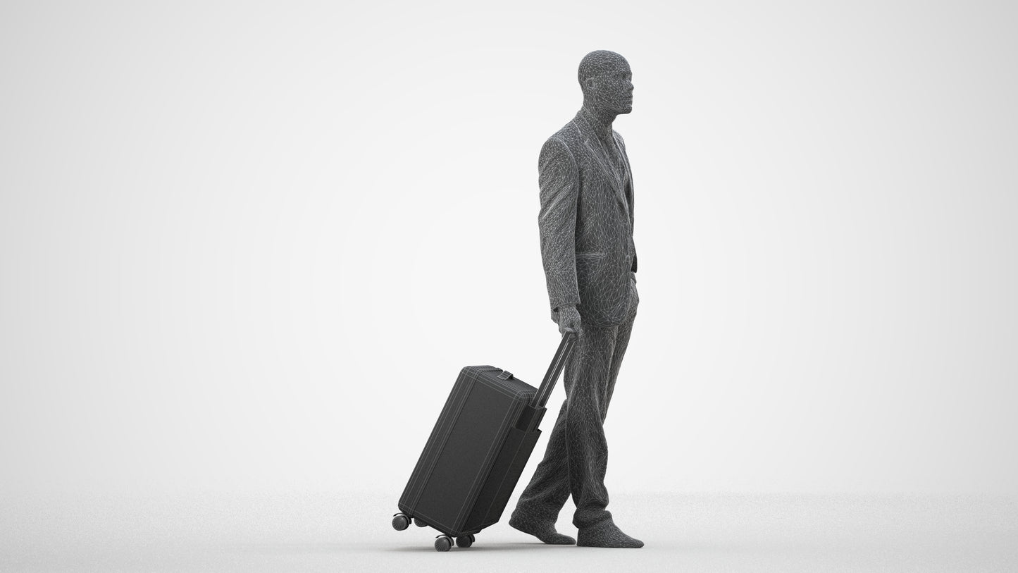 3D people model man business, scanned human for 3ds Max rendering, wireframe side view