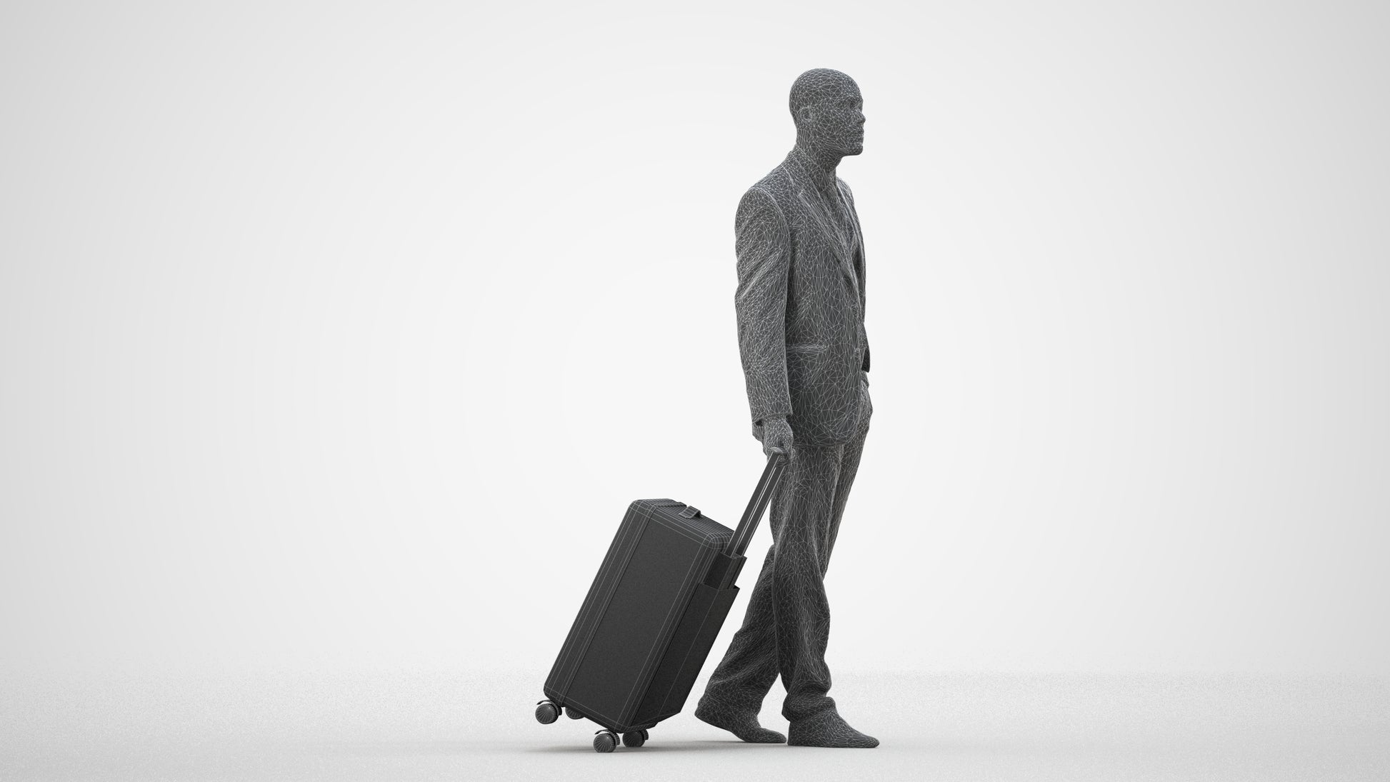 3D people model man business, scanned human for 3ds Max rendering, wireframe side view