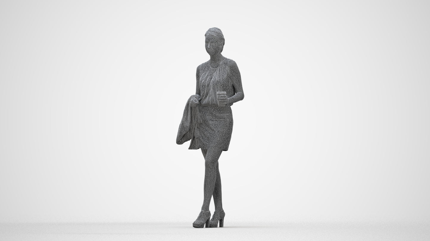 realistic 3D woman business walking, scanned archviz people for Blender and 3ds Max, wireframe back view
