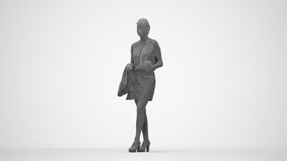 realistic 3D woman business walking, scanned archviz people for Blender and 3ds Max, wireframe back view