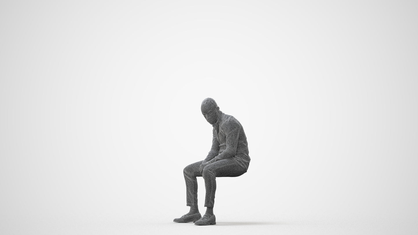 realistic 3D people man business sitting, render-ready for V-Ray and Corona, FBX OBJ, square thumbnail