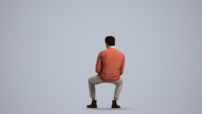 3D people model man casual sitting, scanned human for 3ds Max rendering, front view render