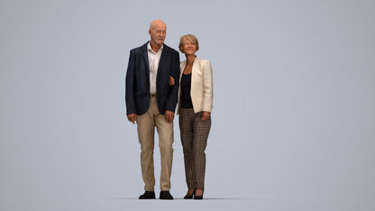 3D human model senior woman business couple, photogrammetry scanned person for archviz, top-down view render