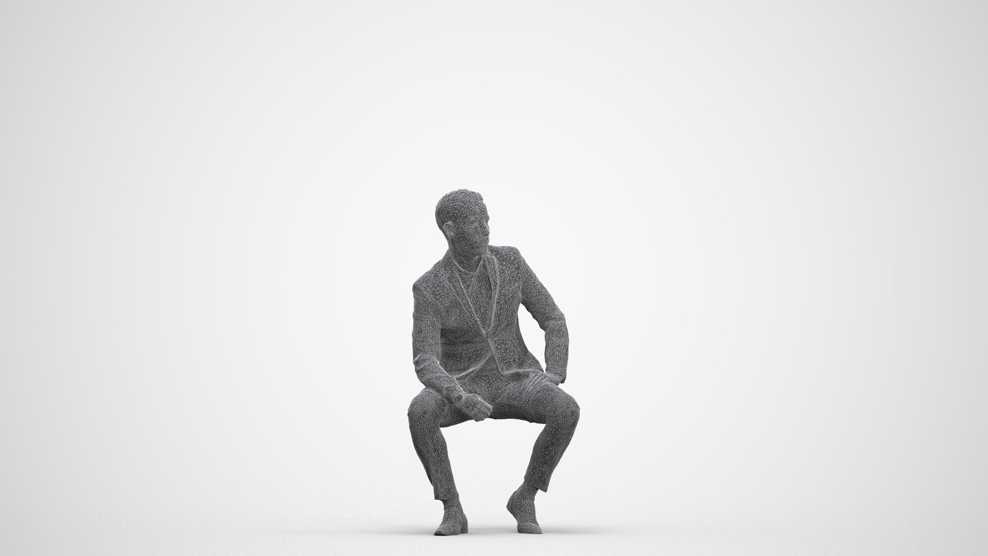 realistic 3D man formal sitting, scanned archviz people for Blender and 3ds Max, three-quarter front view render