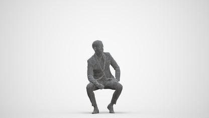 realistic 3D man formal sitting, scanned archviz people for Blender and 3ds Max, three-quarter front view render
