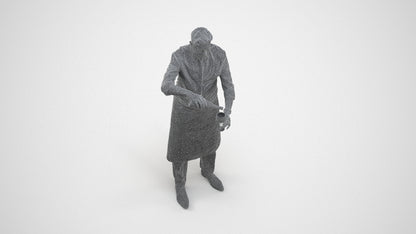 3D scanned man hospitality, photorealistic archviz people for Enscape and SketchUp, wireframe three-quarter view