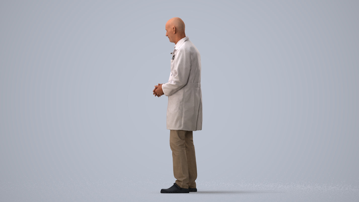 3D scanned senior man medical, photorealistic archviz people for Enscape and SketchUp, three-quarter view render