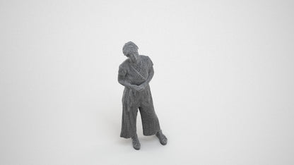 realistic 3D senior woman casual standing, scanned archviz people for Blender and 3ds Max, wireframe three-quarter view