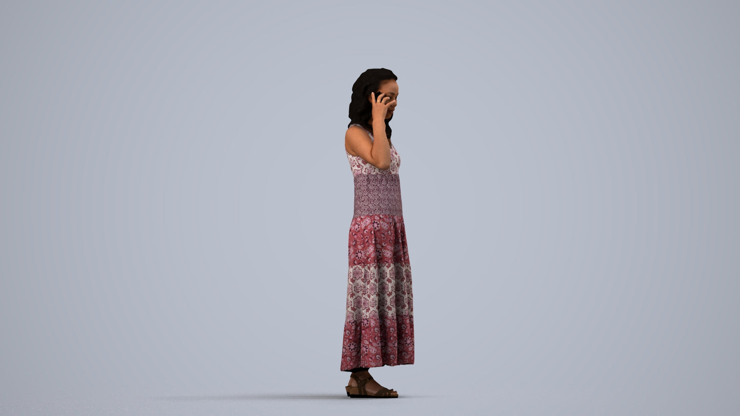 3D people model woman casual standing, scanned human for 3ds Max rendering, side view render