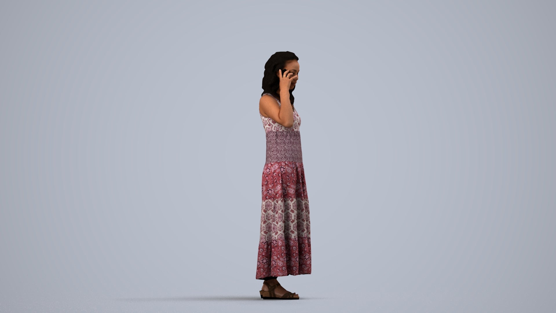 3D people model woman casual standing, scanned human for 3ds Max rendering, side view render