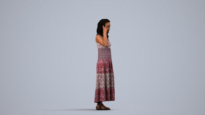 3D people model woman casual standing, scanned human for 3ds Max rendering, side view render