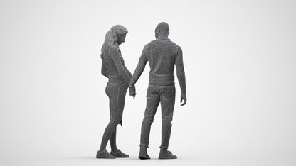 3D human model woman casual kids, photogrammetry scanned person for archviz, wireframe side view