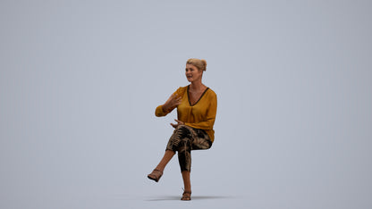 3D human model woman casual sitting, photogrammetry scanned person for archviz, standing pose render