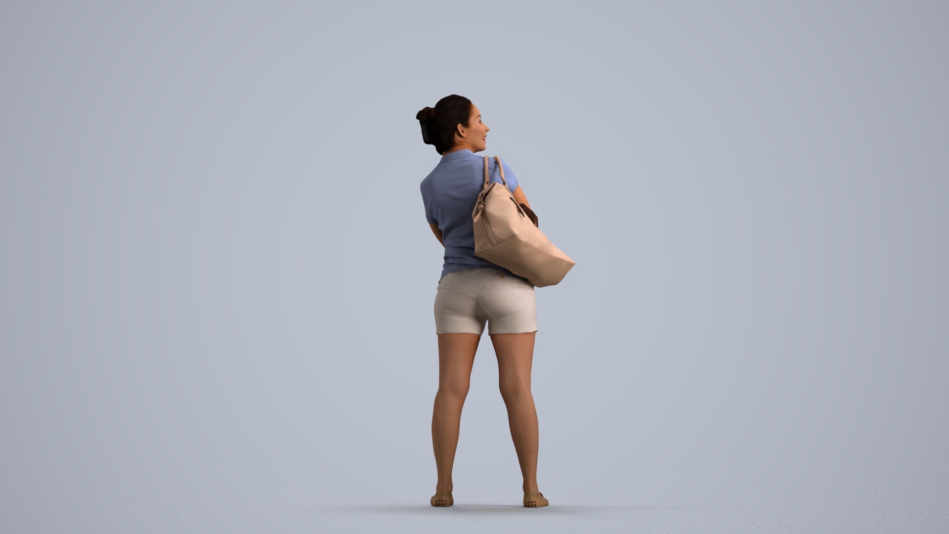 3D people model woman casual standing, scanned human for 3ds Max rendering, front view render