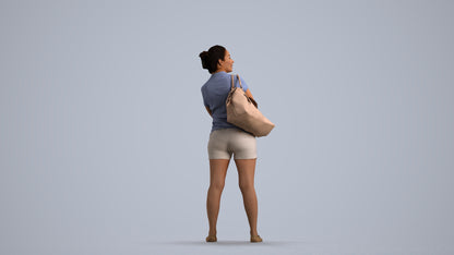 3D people model woman casual standing, scanned human for 3ds Max rendering, front view render